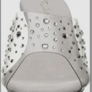Silver Suede Mules with Perforated Design
